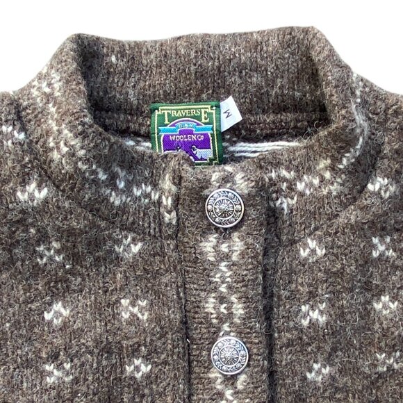 Vintage Traverse Bay Wool Fair Isle Birdseye Cardigan Brown Button Old Money-M - Picture 2 of 14